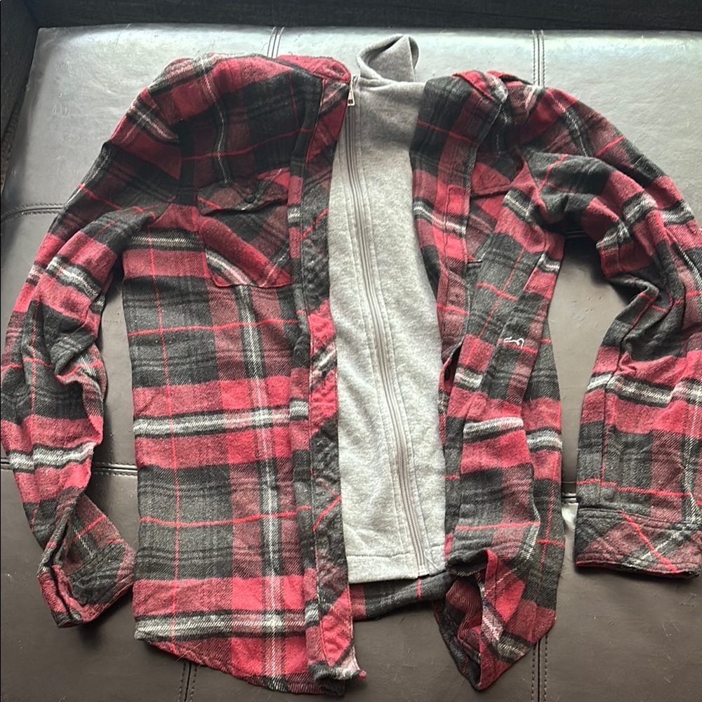 Ci Sono Red and Gray Plaid Hoodie